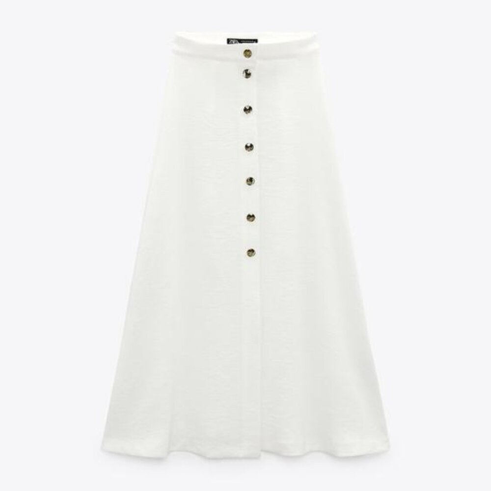 Zara Oyster White Golden Button A-Line Skirt Size XXL